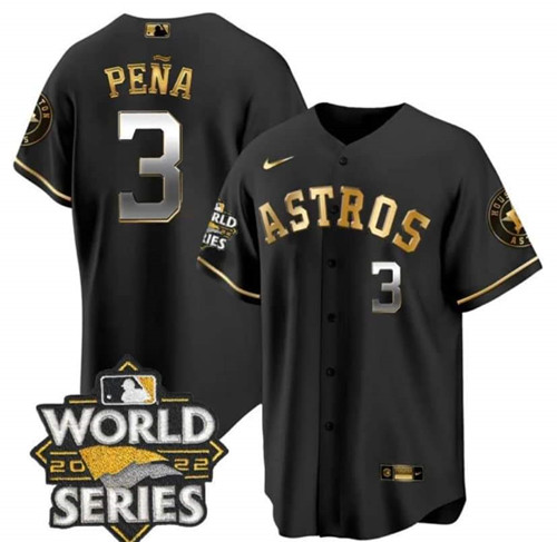 Men's Houston Astros Custom Black Gold 2022 World Series Stitched Baseball Jersey